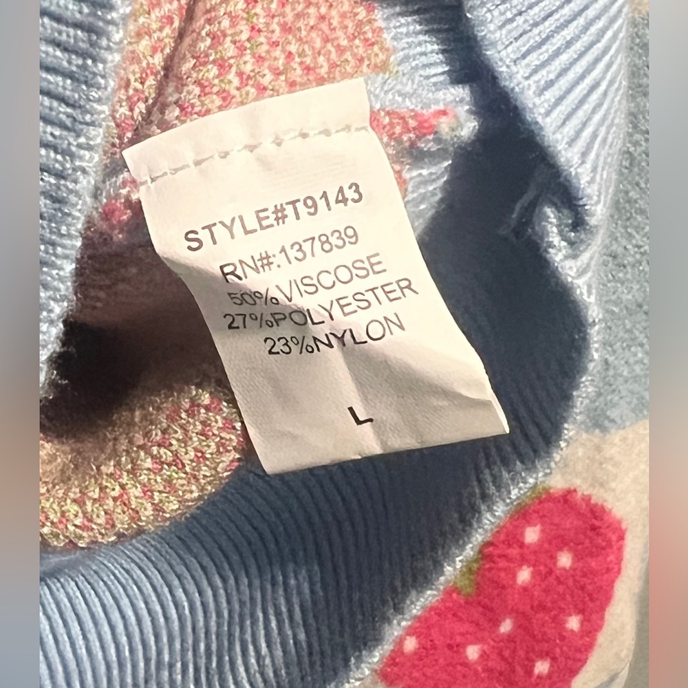 Chic Strawberry Patterned Light Blue Sweater - image 6